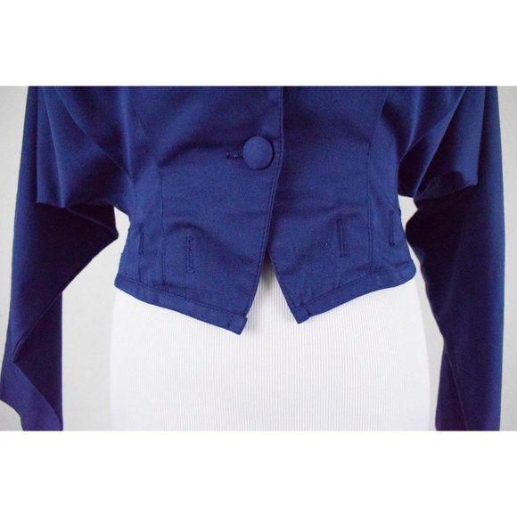 Vintage 80s Poly/Rayon Royal Blue Crop Blouse/Jacket | size Medium - Picture 8 of 10